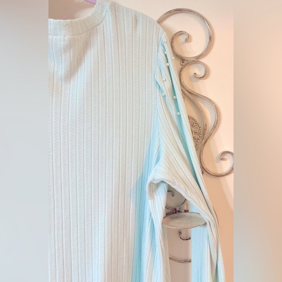 Plus size Mock Neck perforated/Pearl detailed sweater Blouse - Picture 11 of 11